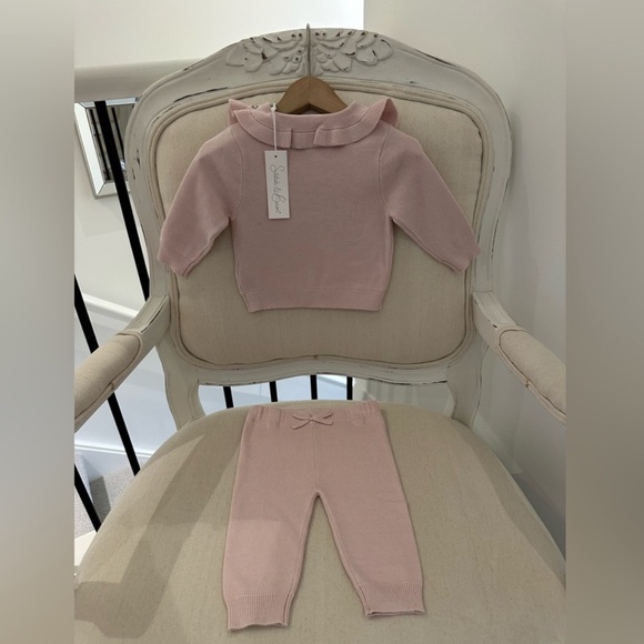 🦢 0~3 Mth Pale Dusty Rose Knit Embroidered Baby Sweater and Pants Set NWT - Picture 7 of 8